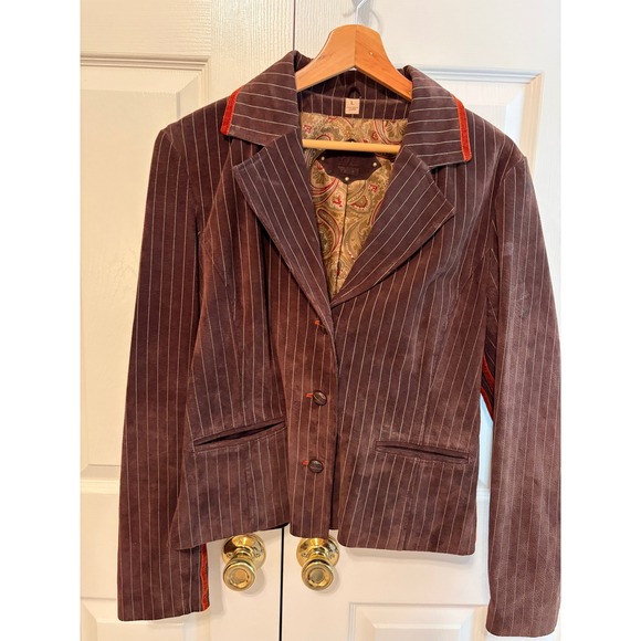 Wilsons Leather Jackets & Blazers - Wilsons Leather Brown Pinstripe Suede Blazer 1984 Crown Studded Jacket Large